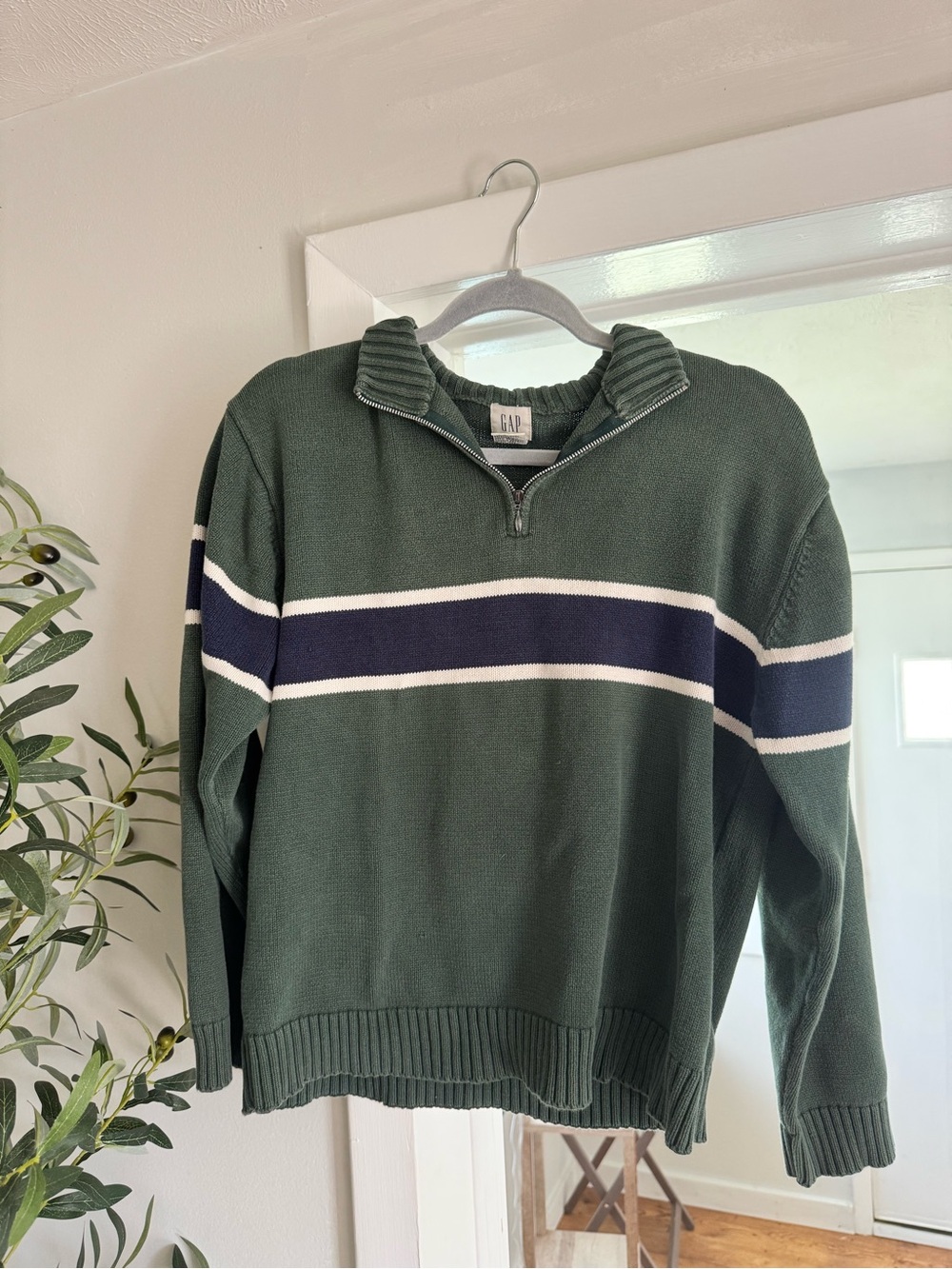 GAP Kids XXL Quarter Zip Sweater | Fits Women’s S | Green Striped